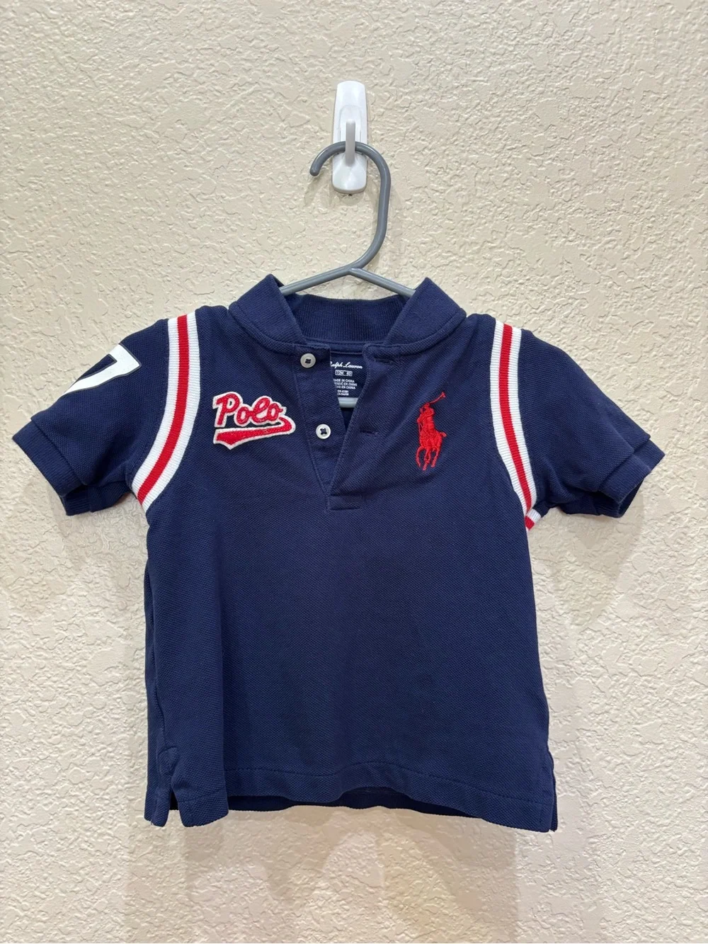 Ralph Lauren Baby Boy Cotton Mesh Baseball Shirt Navy Sz 12M Preppy Sporty